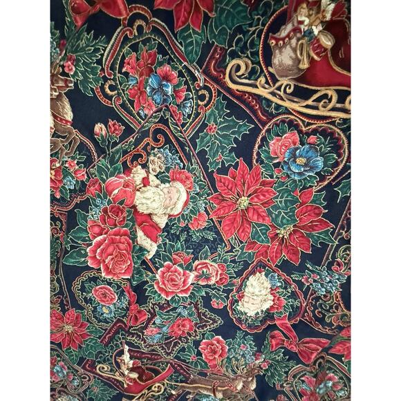Vintage Christmas Skirt Tablecloth Round Ruffle Cotton 45” Red Print Victorian - Picture 6 of 7